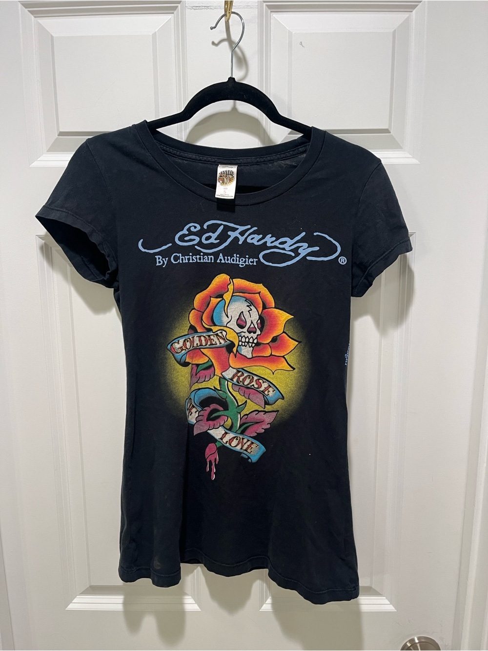 Ed Hardy By Christian Audigier Golden Rose of Love Short Sleeve Baby Tee faded - Picture 14 of 14